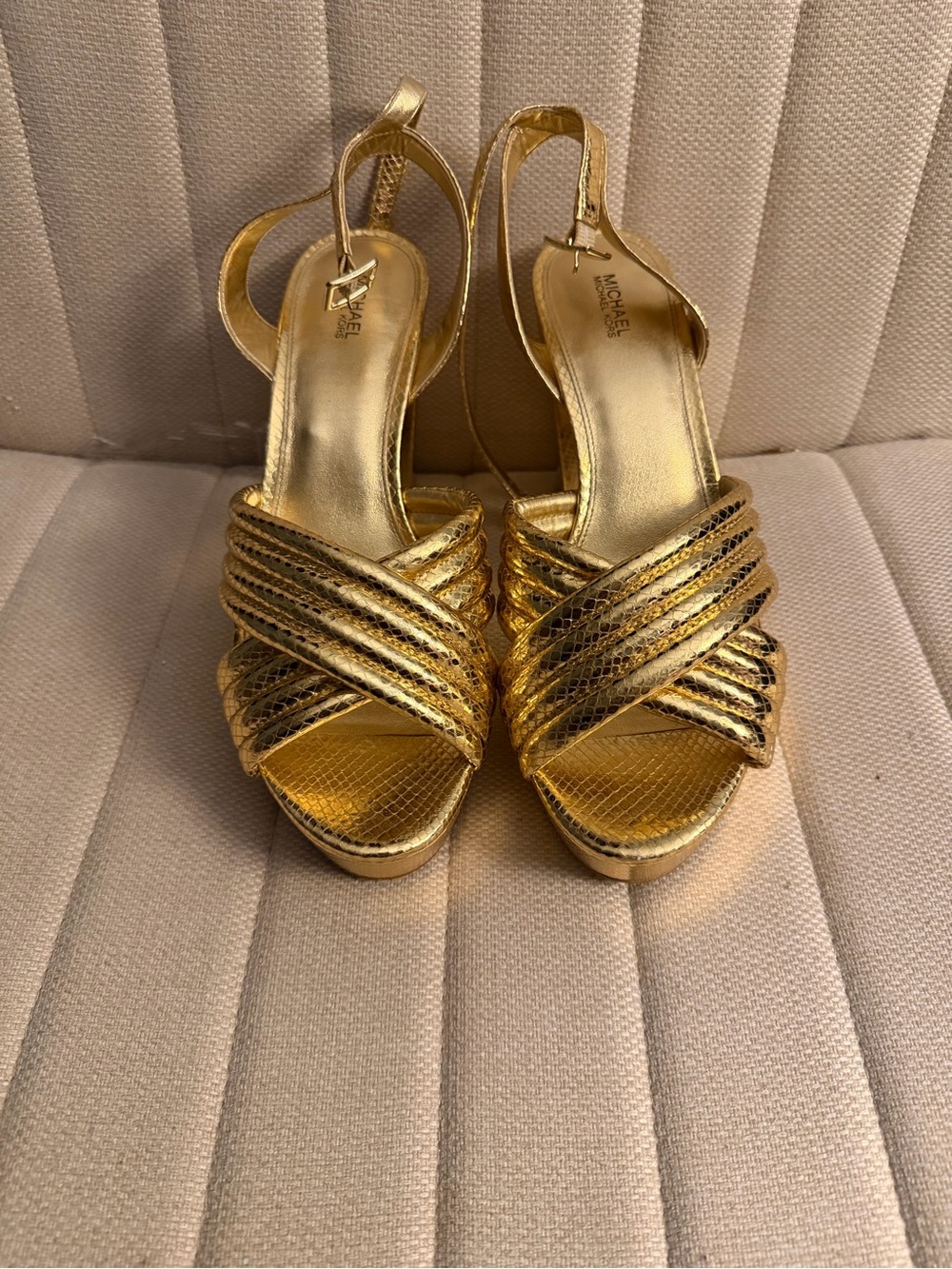 Michael Kors Metallic Gold Crisscross Slingback Heels